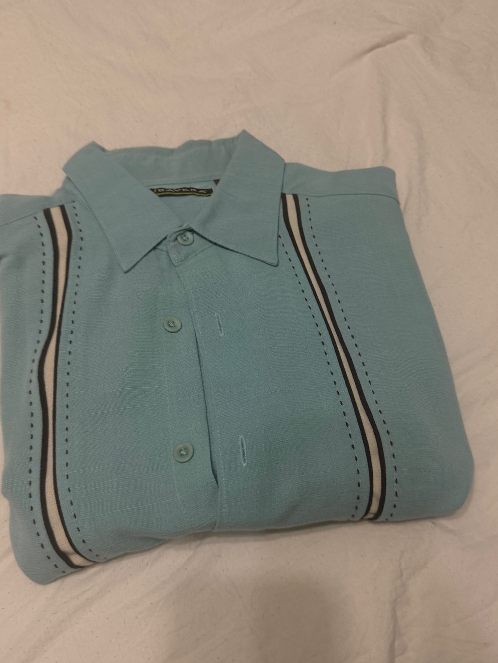 Cubavera Light Blue Short Sleeve Polo with Contrasting Stripes